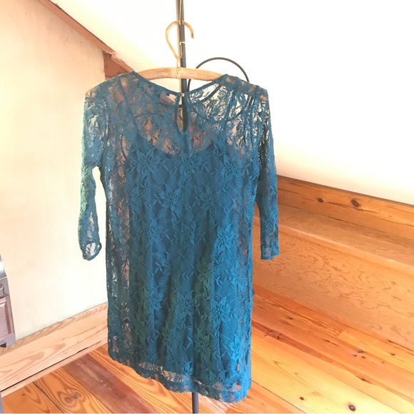 Forever 21 Teal Lace Sheath Dress, EUC, S - Picture 2 of 12
